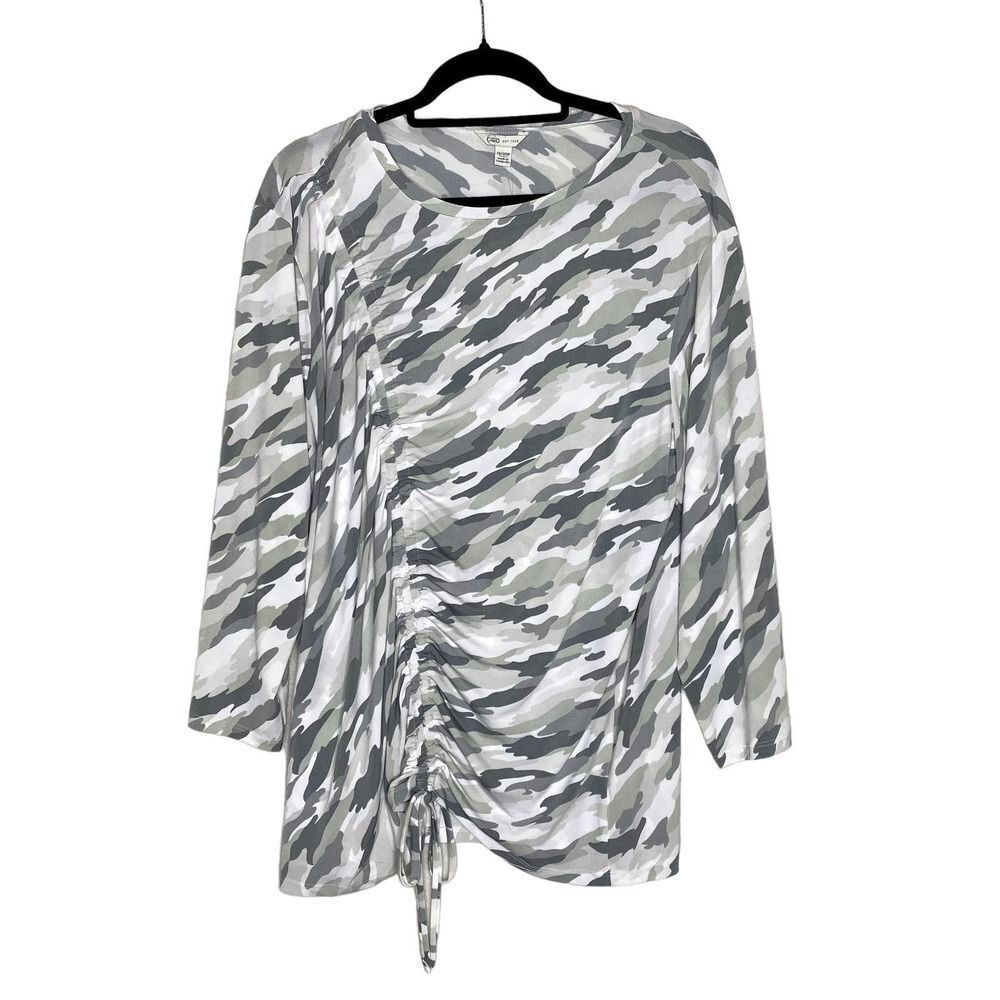 Cato Camouflage Side Ruched Tie Crew Neck Long Sleeve Workout Top Size 18/20W